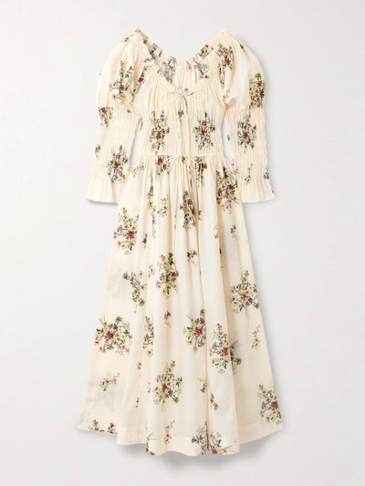 Dôen Kaira shirred floral-print organic cotton-poplin midi dress at Collagerie