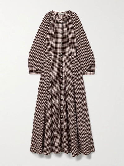 Dôen Madelaine checked organic cotton-voile midi dress at Collagerie