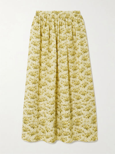 Dôen Marcie tiered pleated floral-print organic cotton-voile midi skirt at Collagerie