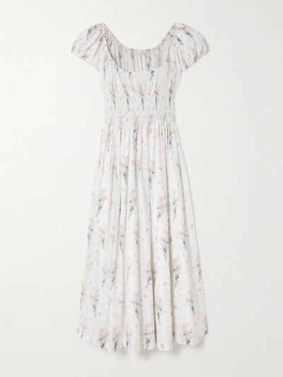 Dôen Quinley shirred floral-print organic cotton midi dress at Collagerie