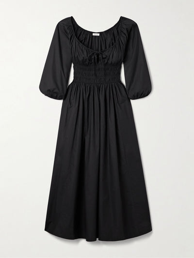 Dôen Quintessa tie-detailed shirred organic cotton-poplin midi dress at Collagerie