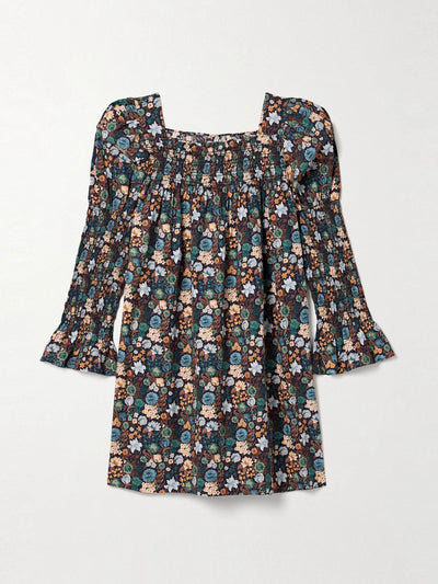 Dôen Sabia shirred floral-print organic cotton-poplin mini dress at Collagerie