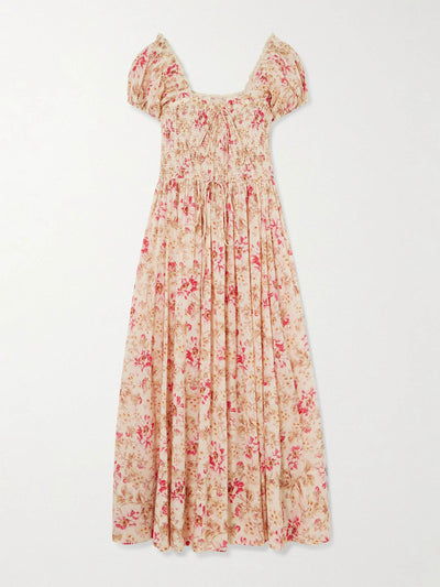 Dôen Stanza lace-trimmed floral-print organic cotton-voile midi dress at Collagerie