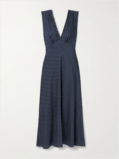 Dôen Tahlia belted polka-dot silk-blend twill midi dress at Collagerie