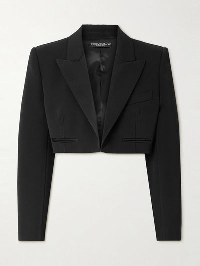 Dolce & Gabbana Cropped satin-trimmed wool-blend gabardine blazer at Collagerie