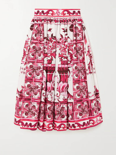 Dolce & Gabbana Pleated printed cotton-poplin midi skirt at Collagerie