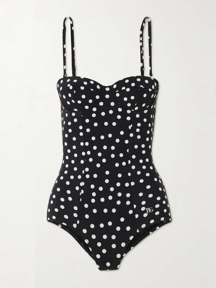 Polka-dot underwired swimsuit