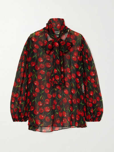 Dolce & Gabbana Tie-neck printed silk-chiffon blouse at Collagerie