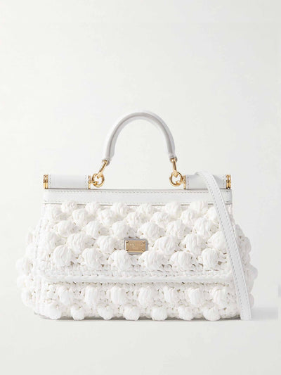 Dolce & Gabbana Sicily small leather-trimmed crocheted raffia shoulder bag at Collagerie