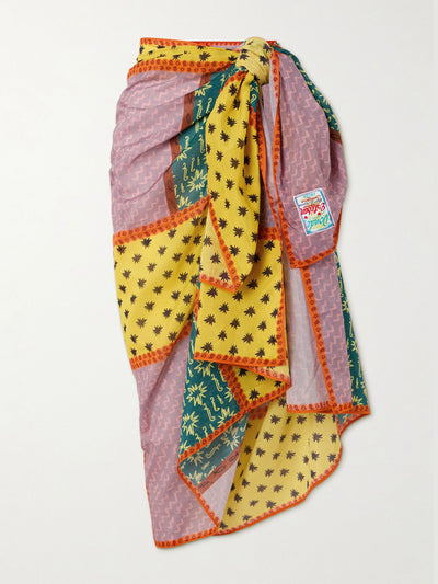 Donde Esteban Estrellitas patchwork printed cotton and silk-blend pareo at Collagerie