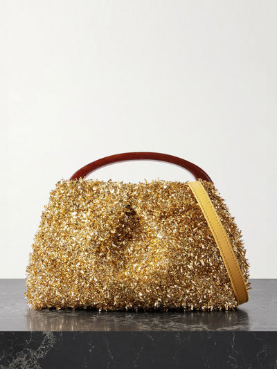 Dries Van Noten Leather-trimmed tinsel shoulder bag at Collagerie