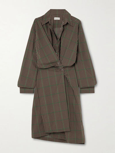 Dries Van Noten Asymmetric gathered checked cotton shirt dress at Collagerie