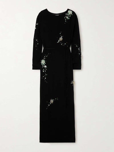 Dries Van Noten Belted embellished crepe maxi dress at Collagerie