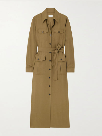 Dries Van Noten Belted wool-blend twill midi shirt dress at Collagerie