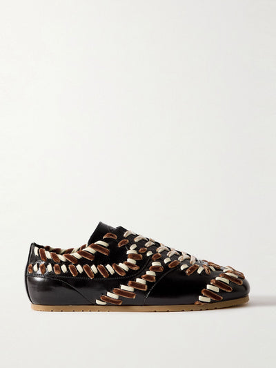 Dries Van Noten Cord and velvet-trimmed glossed-leather sneakers at Collagerie