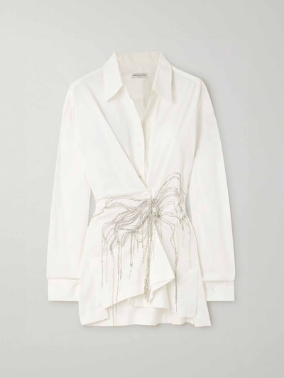 Dries Van Noten Asymmetric embellished cotton-twill shirt at Collagerie