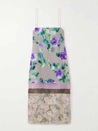 Dries Van Noten Layered floral-print silk-blend chiffon and metallic brocade dress at Collagerie