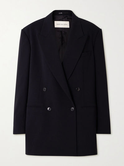 Dries Van Noten Black double-breasted crepe blazer at Collagerie