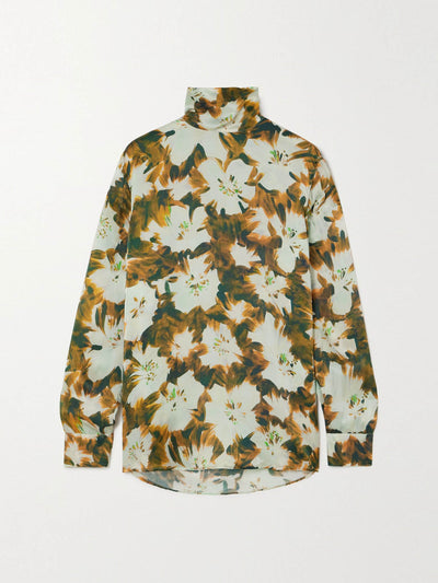 Dries Van Noten Floral-print silk turtleneck top at Collagerie