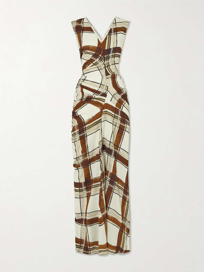 Dries Van Noten Gathered checked crepe maxi dress at Collagerie