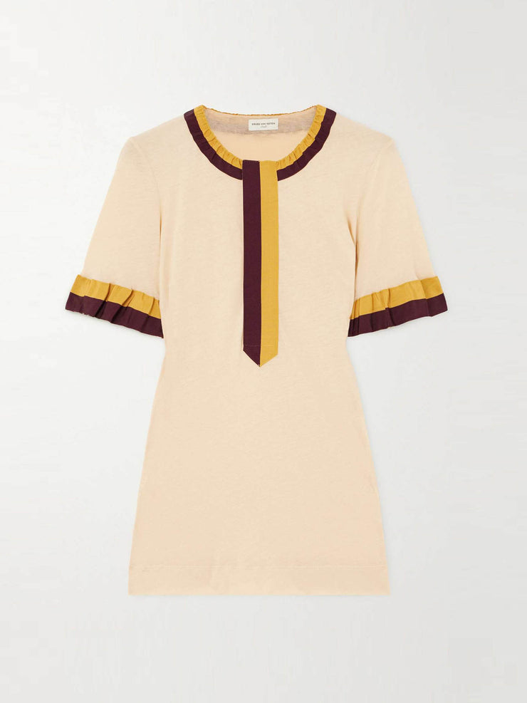 Happy Tape ruffled grosgrain-trimmed cotton-jersey T-shirt Clothing Dries Van Noten    - Collagerie