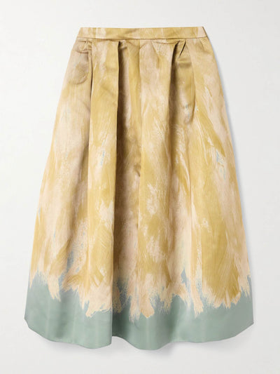 Dries Van Noten Pleated printed matte-satin midi skirt at Collagerie