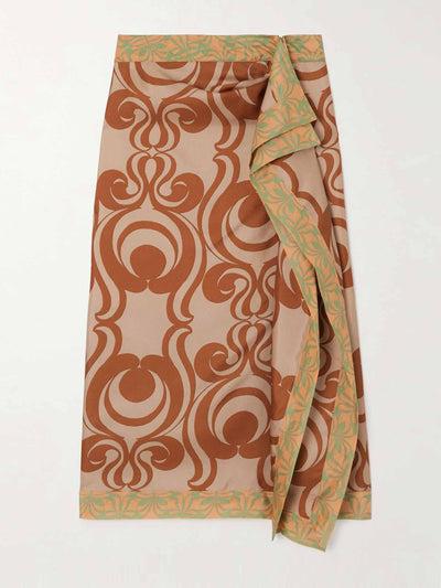 Dries Van Noten Printed silk-twill midi skirt at Collagerie