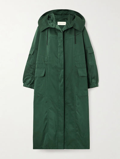 Dries Van Noten Remko hooded paneled satin coat at Collagerie