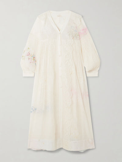 Eka Viola lace-trimmed printed embroidered cotton and silk-blend voile midi dress at Collagerie