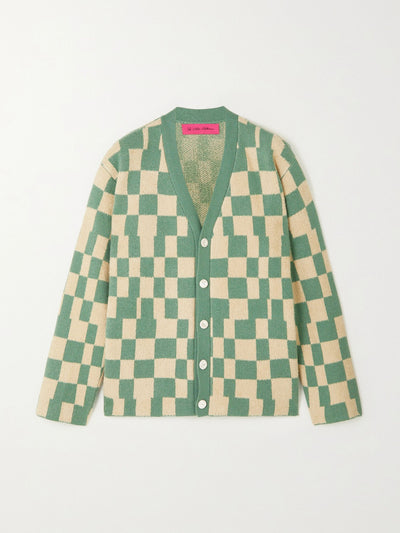 The Elder Statesman Green checked cashmere-blend jacquard cardigan at Collagerie