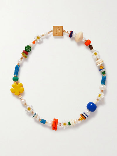 Éliou Gold-plated, pearl, resin, enamel and wood necklace at Collagerie