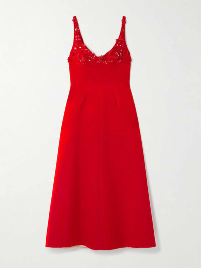 Emilia Wickstead Abella darted embellished satin midi dress at Collagerie