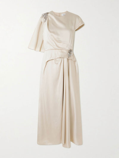 ERDEM Asymmetric crystal-embellished draped satin dress at Collagerie