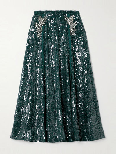 Erdem Embellished sequined chiffon midi skirt at Collagerie