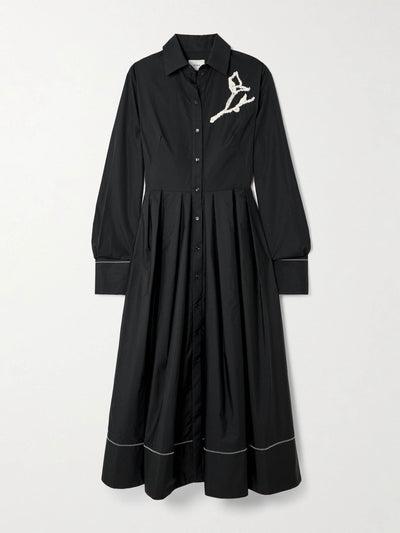 Erdem Embroidered pleated cotton-poplin midi shirt dress at Collagerie