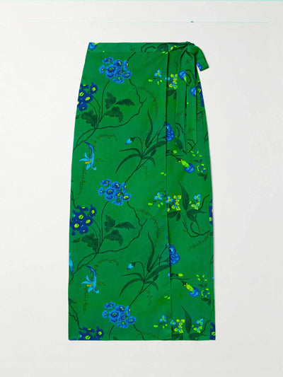 ERDEM Floral-print cotton and linen-blend midi wrap skirt at Collagerie