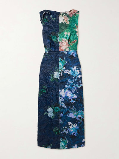 ERDEM Frayed floral-print crinkled-satin midi dress at Collagerie
