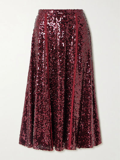 ERDEM Frayed sequined crepe de chine midi skirt at Collagerie