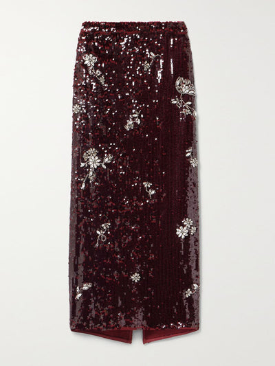 ERDEM Maria crystal-embellished sequined chiffon midi skirt at Collagerie