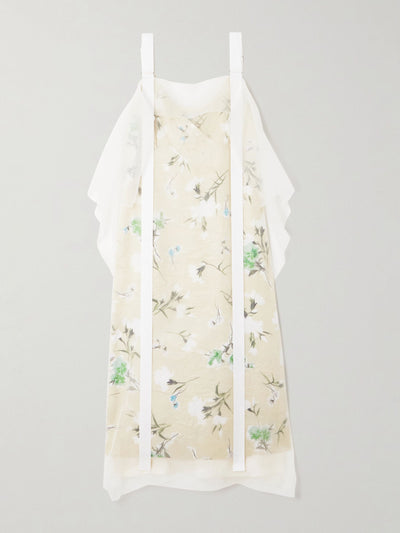 ERDEM Organza-trimmed floral-print satin-twill midi dress at Collagerie
