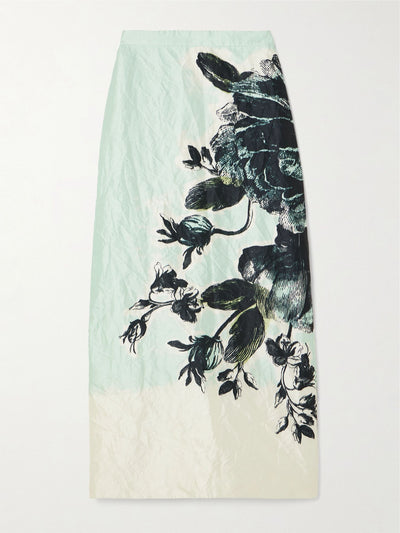 ERDEM Violetta floral-print crinkled-satin midi skirt at Collagerie