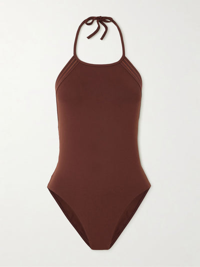 Eres Evening Numero metallic striped halterneck swimsuit at Collagerie
