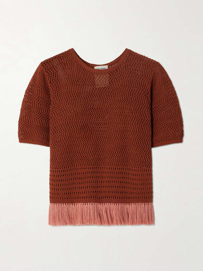 Escvdo Carisa fringed open-knit cotton top at Collagerie
