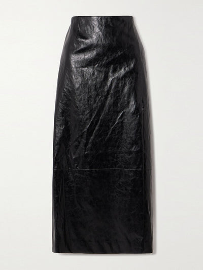 Esse Studios Milos paneled crinkled faux leather midi skirt at Collagerie