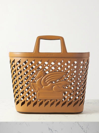 Etro Brown laser-cut leather tote at Collagerie