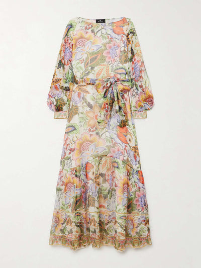 Etro Belted floral-print silk-crepon maxi dress at Collagerie