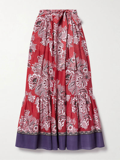 Etro Belted printed cotton and silk-blend voile midi skirt at Collagerie