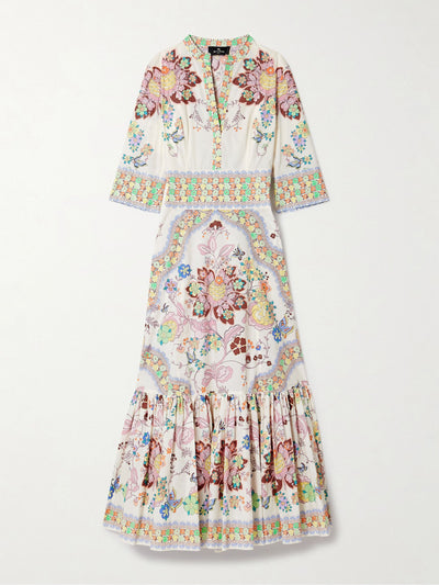 Etro Gathered floral-print cotton-blend poplin midi dress at Collagerie