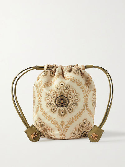 Etro Mini leather-trimmed printed duchesse-satin pouch at Collagerie