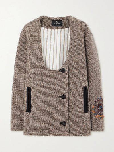Etro Oversized embroidered wool-blend twill jacket at Collagerie